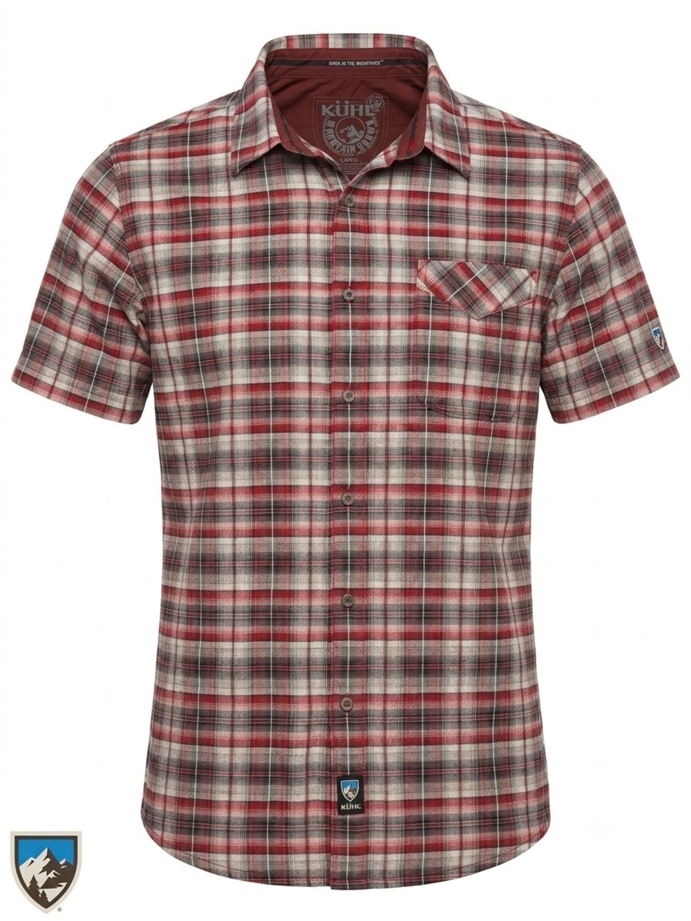 Kuhl Wunderer Plaid Button Down Shirt Mens Large L Red Grey Stretch Short Sleeve